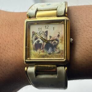 Gold & White Yorkshire Terrier Cuff Watch